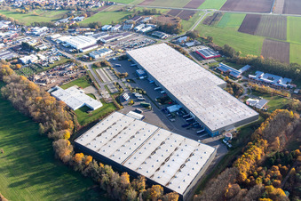 Luftbild von Gewerbegebiet Horst mit Magna Exteriors, Zufall Logistics, STS Group und Thermo Fisher im Ortsteil Minderslachen in Kandel im Bundesland Rheinland-Pfalz, Deutschland