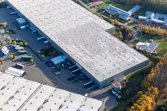 Luftaufnahme von Gewerbegebiet Horst mit Magna Exteriors, Zufall Logistics, STS Group und Thermo Fisher im Ortsteil Minderslachen in Kandel im Bundesland Rheinland-Pfalz, Deutschland