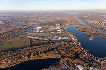 Schrägluftbild von Industriegebiet Oberwald in Wörth am Rhein im Bundesland Rheinland-Pfalz, Deutschland