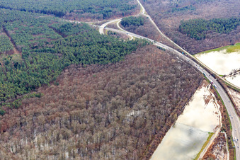 Land unter am Otterbach mit überschwemmten Wiesen an der A65 in Kandel im Bundesland Rheinland-Pfalz, Deutschland
