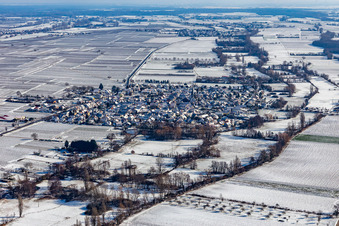 Winterluftbild im Schnee in Venningen im Bundesland Rheinland-Pfalz, Deutschland