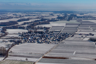 Winterluftbild im Schnee in Großfischlingen im Bundesland Rheinland-Pfalz, Deutschland