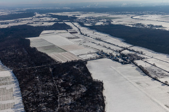 Winterluftbild im Schnee Palatino Ranch in Steinweiler im Bundesland Rheinland-Pfalz, Deutschland