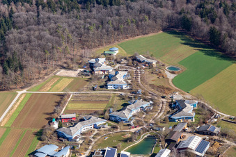 Luftbild von Dorfkern an den See- Uferbereichen und Dorfgemeinschaft Tennental in Deckenpfronn im Bundesland Baden-Württemberg, Deutschland