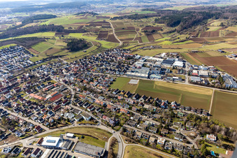 Ortsansicht von Nordosten im Ortsteil Malmsheim in Renningen im Bundesland Baden-Württemberg, Deutschland