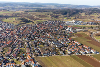 Luftbild von Ortsansicht von Osten im Ortsteil Malmsheim in Renningen im Bundesland Baden-Württemberg, Deutschland