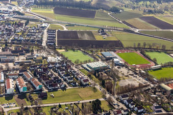 Sportpark Stegwiesen mit Rankbachstadion und Rankbachhalle in Renningen im Bundesland Baden-Württemberg, Deutschland