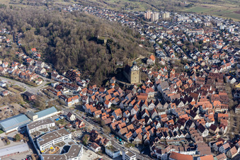 Historische Altstadt aus Nordwesten in Herrenberg im Bundesland Baden-Württemberg, Deutschland