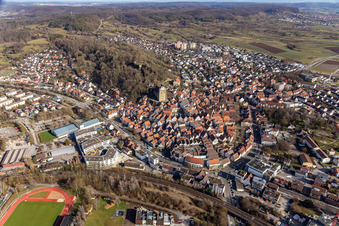 Luftbild von Historische Altstadt von Westen in Herrenberg im Bundesland Baden-Württemberg, Deutschland