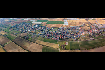 Panorama vom Ortsbereich und der Umgebung in Lustadt im Ortsteil Niederlustadt im Bundesland Rheinland-Pfalz, Deutschland