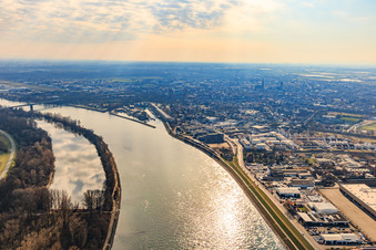 Rhein bei Speyer von Norden bis zum alten Hafen im Bundesland Rheinland-Pfalz, Deutschland