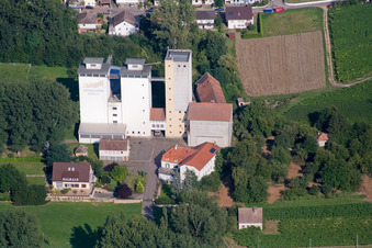 Gebäude, Silo- und Produktionshallen auf dem Werksgelände Cornexo GmbH (Freimersheimer Maismühle) in Freimersheim (Pfalz) im Bundesland Rheinland-Pfalz, Deutschland