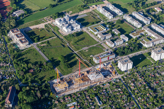 Luftbild von Technologiepark, Baustelle an der Emmy-Noether-Straße im Ortsteil Rintheim in Karlsruhe im Bundesland Baden-Württemberg, Deutschland