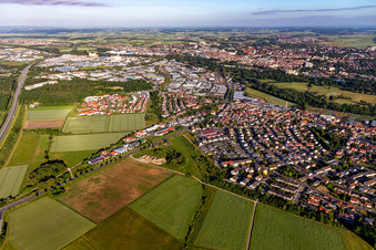 Ortsansicht der Straßen und Häuser der Wohngebiete in Sennfeld im Bundesland Bayern, Deutschland