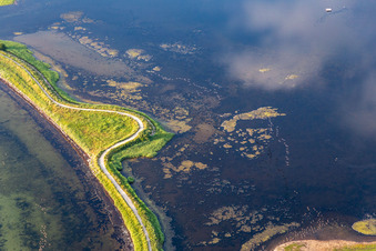 Luftbild von Wasseroberfläche an der Meeres- Küste mit Noorbrücke an der Flensburger Förde in Holnis in Glücksburg im Bundesland Schleswig-Holstein, Deutschland