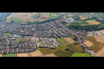 Panorama im Ortsteil Linkenheim in Linkenheim-Hochstetten im Bundesland Baden-Württemberg, Deutschland