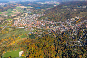 Stadtansicht im Pfinztal aus Süden im Ortsteil Grötzingen in Karlsruhe im Bundesland Baden-Württemberg, Deutschland
