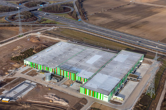 Schrägluftbild von Neubau des Pfalzmarkt für Obst und Gemüse in Mutterstadt im Bundesland Rheinland-Pfalz, Deutschland