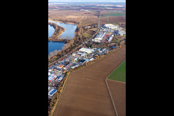 Industriestraße mit Industriegebiet am Silbersee im Ortsteil Roxheim in Bobenheim-Roxheim im Bundesland Rheinland-Pfalz, Deutschland