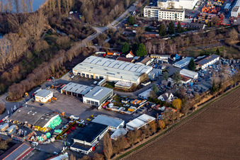 Luftbild von Industriestraße mit Industriegebiet am Silbersee im Ortsteil Roxheim in Bobenheim-Roxheim im Bundesland Rheinland-Pfalz, Deutschland