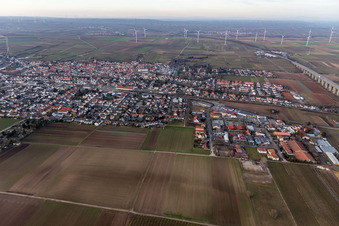 Ortsteil Pfeddersheim in Worms im Bundesland Rheinland-Pfalz, Deutschland von oben