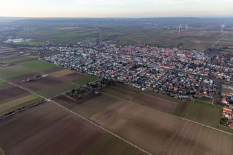 Ortsteil Pfeddersheim in Worms im Bundesland Rheinland-Pfalz, Deutschland aus der Luft