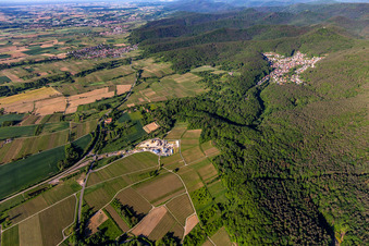 Baustelle des Tunnelportals Ost für den Astrid-Tunnel zur Unterquerung und Ortsumgehung von Bad Bergzabern zwischen B38 (Weinstraße) und B427 (Kurtalstraße) in Dörrenbach im Bundesland Rheinland-Pfalz, Deutschland aus der Vogelperspektive