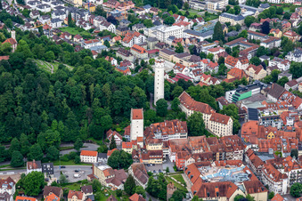 Historische Altstadt mit Mehlsack und Obertor in Ravensburg im Bundesland Baden-Württemberg, Deutschland
