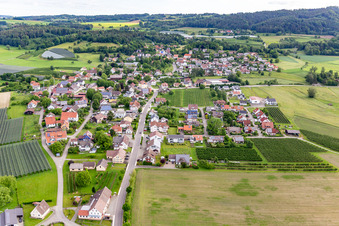 Dorfansicht aus Süden im Ortsteil Altheim in Frickingen im Bundesland Baden-Württemberg, Deutschland