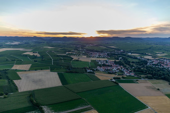 Sonnenuntergang im Ortsteil Billigheim in Billigheim-Ingenheim im Bundesland Rheinland-Pfalz, Deutschland