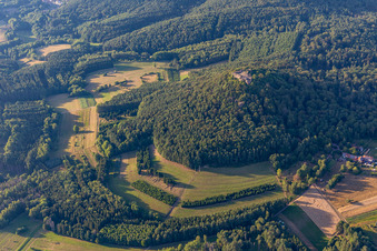 Burgruine Lindelbrunn in Vorderweidenthal im Bundesland Rheinland-Pfalz, Deutschland von einer Drohne aus
