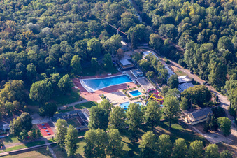 Rheinstrandbad Rappenwört im Ortsteil Daxlanden in Karlsruhe im Bundesland Baden-Württemberg, Deutschland aus der Luft