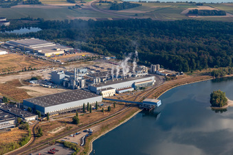 Papierfabrik Palm GmbH & Co. KG | Werk Wörth am Rhein im Bundesland Rheinland-Pfalz, Deutschland aus der Luft