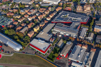 Formel 1 Rennstrecke von Ferrari, Pista di Fiorano, Circuito di Fiorano in Fiorano Modenese im Bundesland Modena, Italien von der Drohne aus gesehen