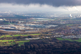 Industriegebiet Oberwald in Wörth am Rhein im Bundesland Rheinland-Pfalz, Deutschland vom Flugzeug aus