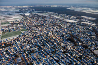 Herxheim bei Landau von Nordwesten im Winter bei Schnee im Bundesland Rheinland-Pfalz, Deutschland