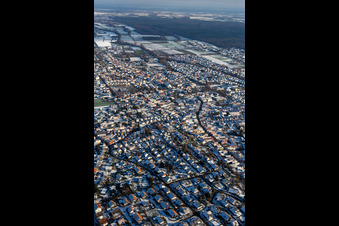 Luftbild von Herxheim bei Landau von Nordwesten im Winter bei Schnee im Bundesland Rheinland-Pfalz, Deutschland