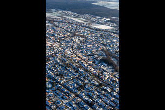 Luftaufnahme von Herxheim bei Landau von Nordwesten im Winter bei Schnee im Bundesland Rheinland-Pfalz, Deutschland