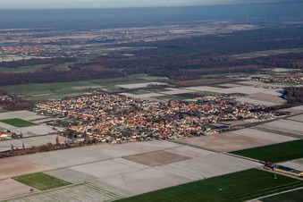 Ottersheim bei Landau von Südwesten im Winter bei Schnee im Bundesland Rheinland-Pfalz, Deutschland