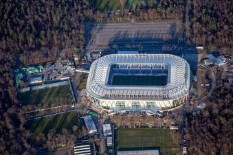 Luftbild von BBBank Wildpark, fast vollendeter Stadionneubau des KSC im Ortsteil Innenstadt-Ost in Karlsruhe im Bundesland Baden-Württemberg, Deutschland
