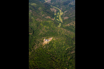 Drohnenaufname von Burg Falkenstein (Harz) im Ortsteil Pansfelde im Bundesland Sachsen-Anhalt, Deutschland
