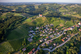 Dorf zwischen Fluss und Weinbergen in Maribor, Slowenien