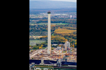 Luftaufnahme von EnBW Neubau Kohlekraftwerk am Rheinhafen im Ortsteil Daxlanden in Karlsruhe im Bundesland Baden-Württemberg, Deutschland