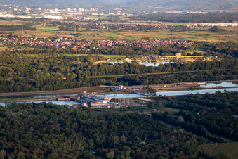 Luftbild von Écluses'/Centrale hydroélectrique EDF an der Schleuse im Gran Canal D'Alsace EDF de Gerstheim im Bundesland Bas-Rhin, Frankreich
