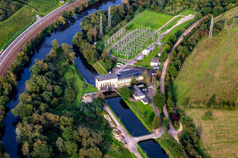 Luftbild von Wasserkraftwerk Umspannwerk in Niederhausen im Bundesland Rheinland-Pfalz, Deutschland