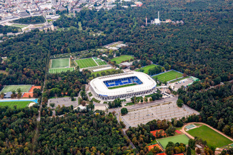 Luftaufnahme von Fertig gestelltes BBBank Stadion Wildpark des  Karlsruher Sport-Club e.V im Ortsteil Innenstadt-Ost im Bundesland Baden-Württemberg, Deutschland