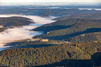 Steinbachtal unterm Morgennebel in Lembach im Bundesland Bas-Rhin, Frankreich