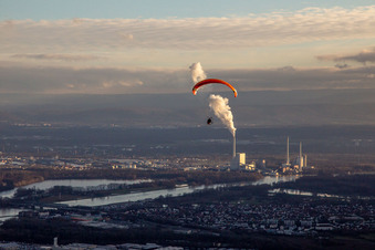 Paragleiter über Maximiliansau in Wörth am Rhein im Bundesland Rheinland-Pfalz, Deutschland