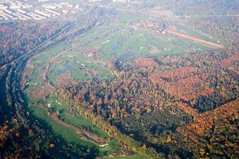 Schrägluftbild von Hofgut Scheibenhardt, Golfplatz im Ortsteil Beiertheim-Bulach in Karlsruhe im Bundesland Baden-Württemberg, Deutschland