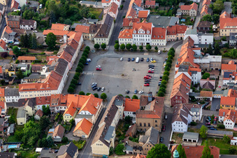 Marktplatz von Süden in Ostritz im Bundesland Sachsen, Deutschland